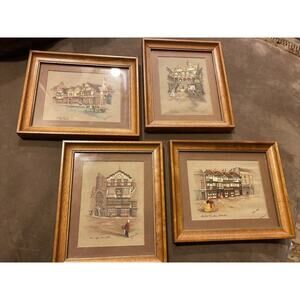 Set Of 4 Clyde Cole Signed Lithograph Print White Swan Stratford Victorian Frame